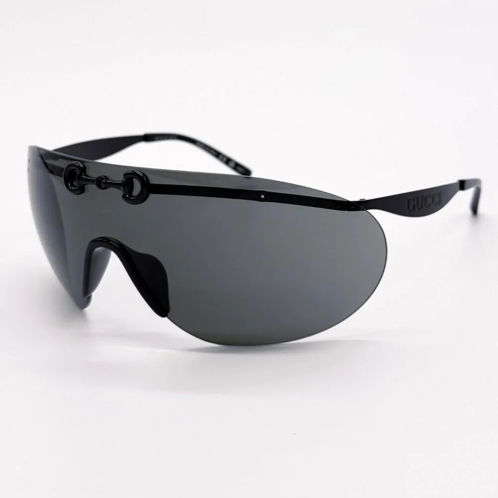 NEW AUTHENTIC GUCCI GG1656S 001, BLACK METAL OVERSIZED MASK SUNGLASSES G…